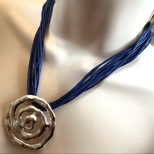 Navy Blue Leather Cords & Silver Slide Pendant